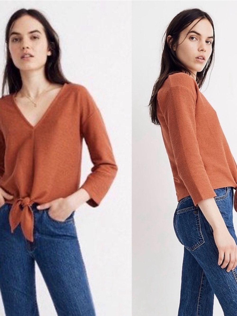 Madewell Texture & Thread Tie-Front V-Neck Top XS